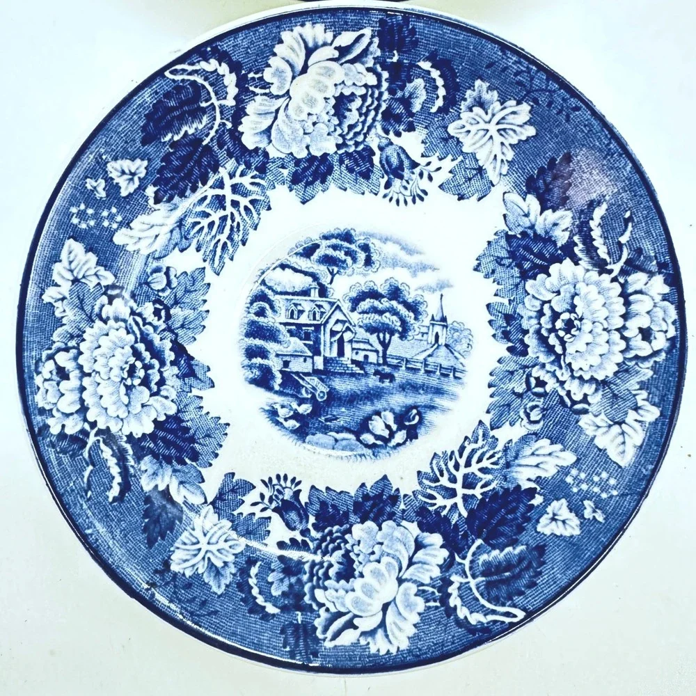 Wood & Sons English Scenery Blue White Plate Bowl Set Vintage Wall Hangers 5